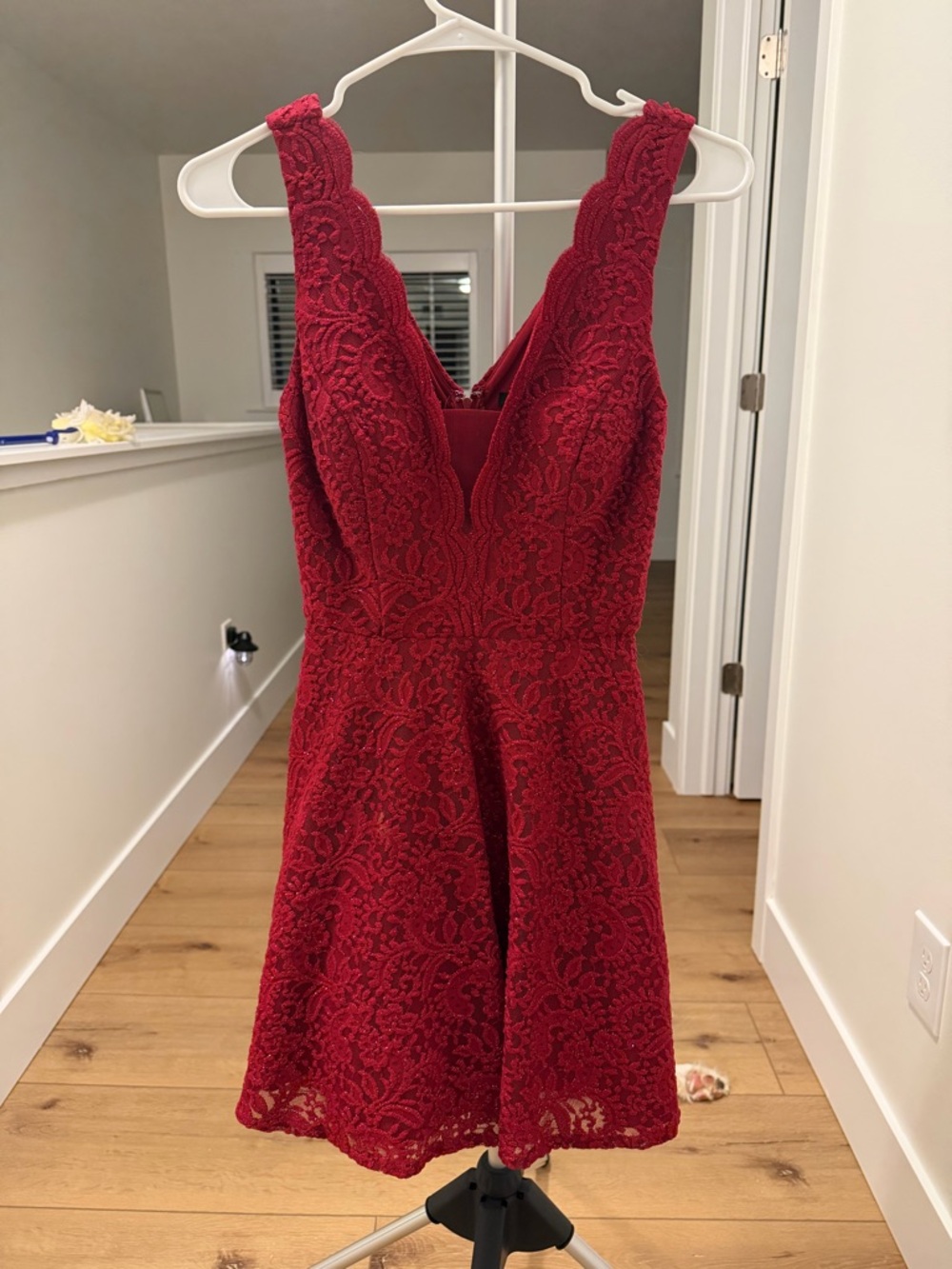 City Studio Red Lace V-Neck Mini Dress